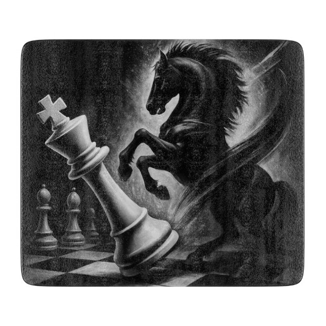 Dramatic Black Horse vs. King – Bold Chess Artwork Cutting Board (Front)