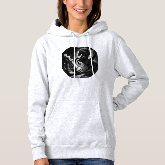 Dramatic Black Horse vs. King – Bold Chess Artwork Hoodie (Front)