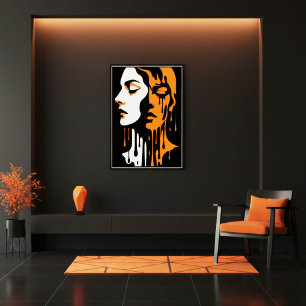 Dramatic black orange abstract dual face poster