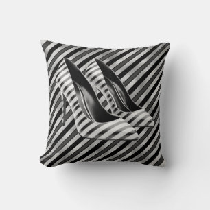 Dramatic Black Stripe Shoe Throw Pillow