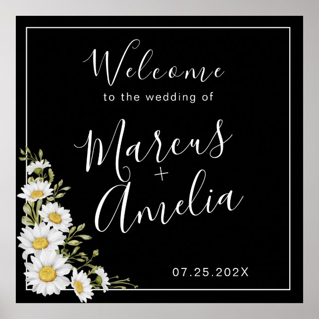 Dramatic Black & White Daisies Wedding  Poster (Front)