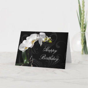Dramatic Black/White Orchid Custom Birthday Card