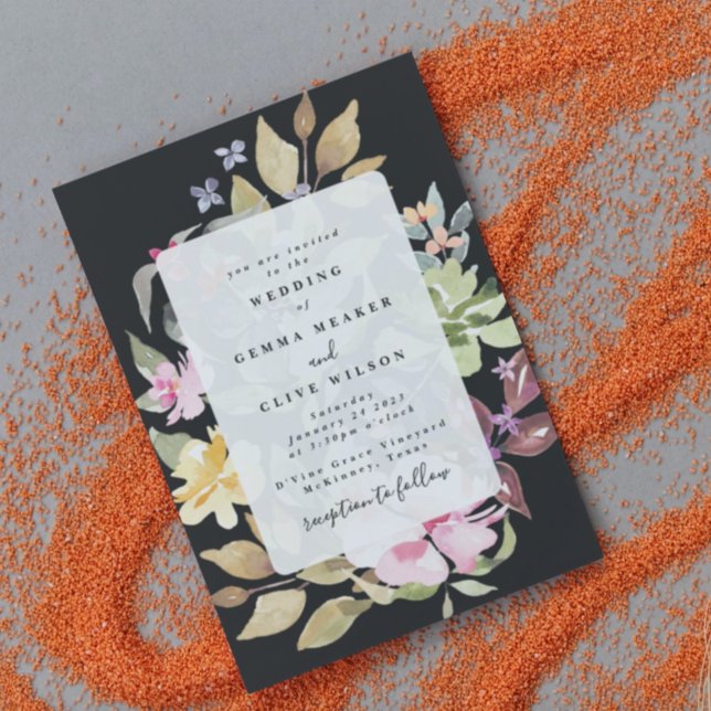 Dramatic Black White Watercolor Florals Wedding Invitation (Creator Uploaded)