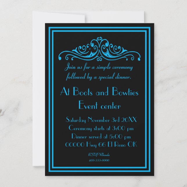 Dramatic Blue and Black Wedding Vows Renewal  Invitation (Back)
