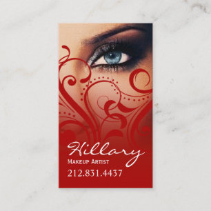 Dramatic Blue Eyes Makeup Artist   red Business Card
