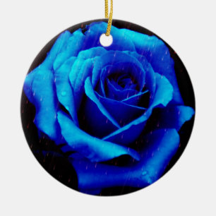 Dramatic Blue Rose Ceramic Tree Decoration
