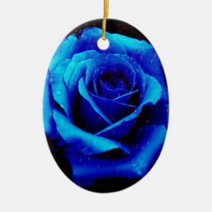 Dramatic Blue Rose Ceramic Tree Decoration