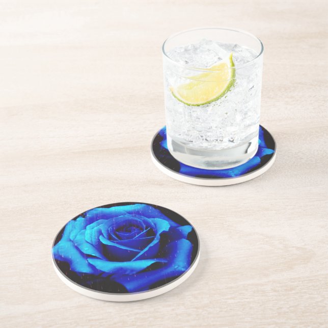 Dramatic Blue Rose Coaster (Side)
