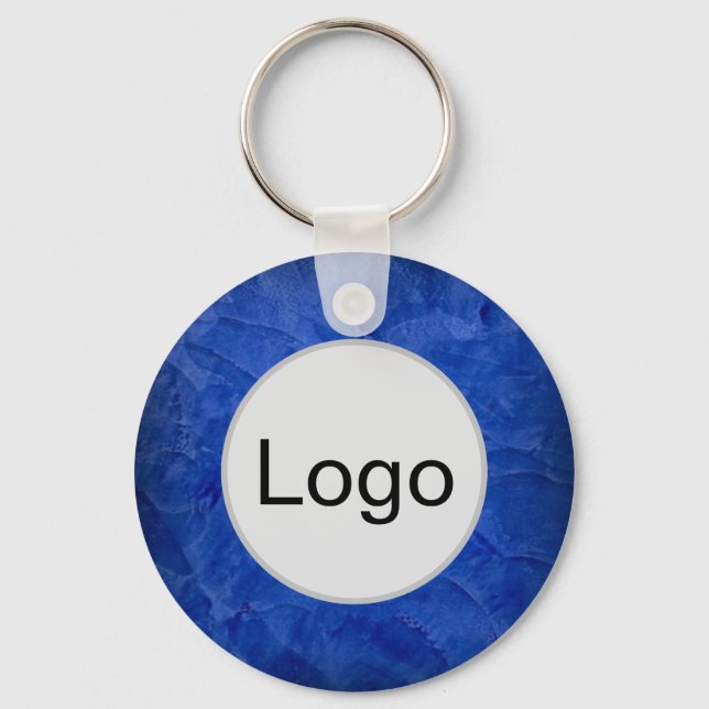 Dramatic Blue Venetian Plaster Logo Monogram Key Ring (Front)