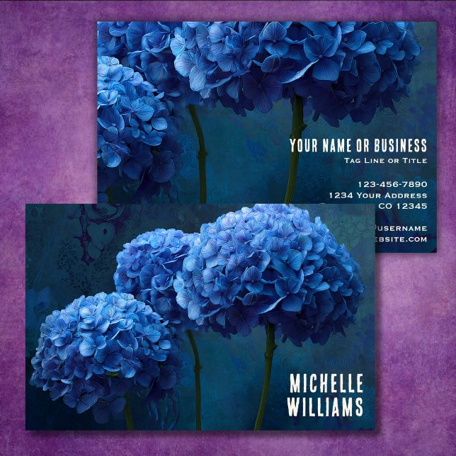 Dramatic Bold Blue Hydrangea Floral Branding Business Card (Dramatic Bold Blue Hydrangea Floral Branding Business Card)