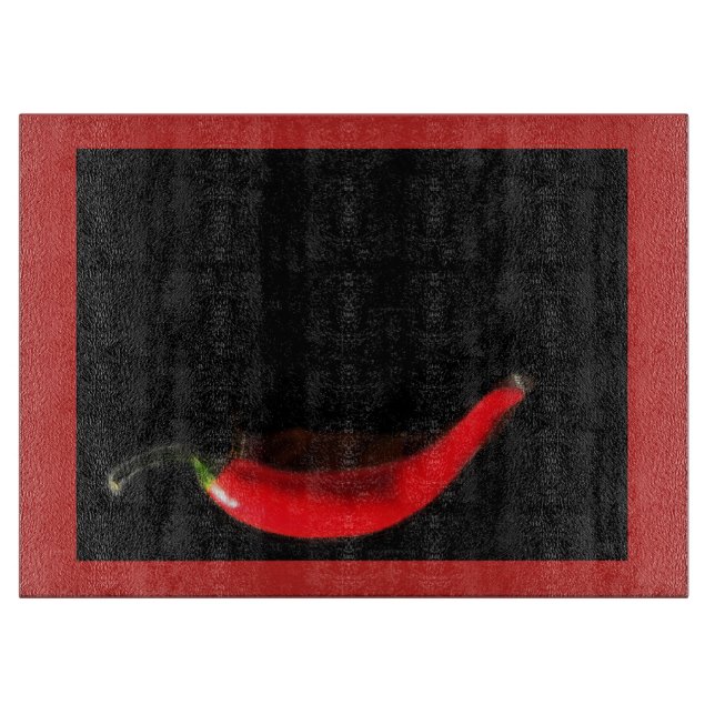 Dramatic bold red and black chilli cutting board (Front)