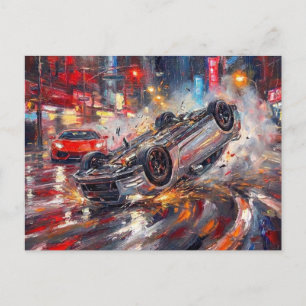 Dramatic Car Crash Neon City Art #1 Postcard