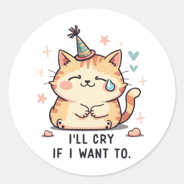 Dramatic Cat Crying Party Sticker - Relatable Humo (Front)