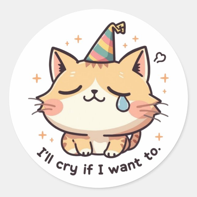 Dramatic Cat Crying Party Sticker - Relatable Humo (Front)