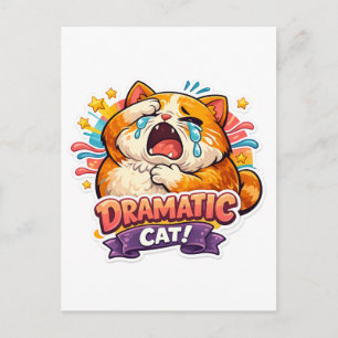 Dramatic Cat Funny Crying Cartoon Art Reaction Postcard