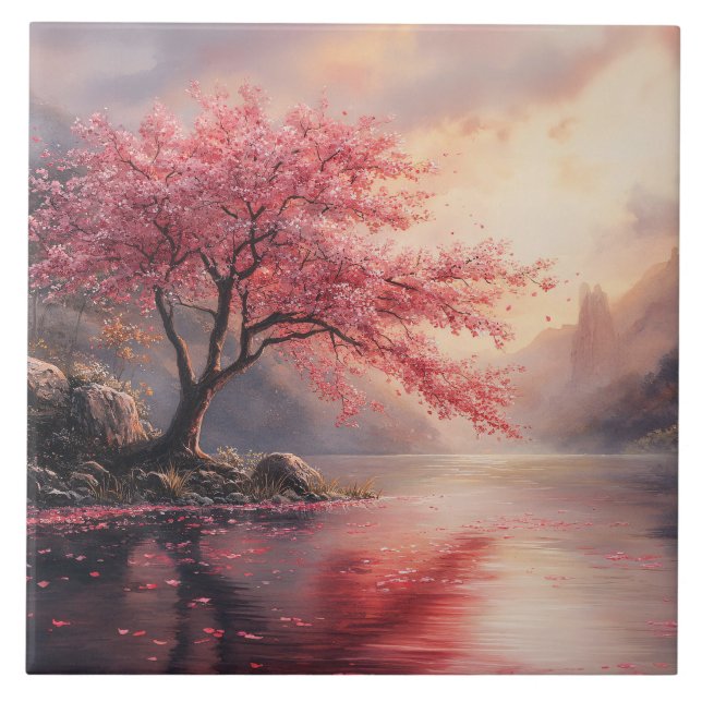 Dramatic Cherry Blossom Tree Art Tile (Front)