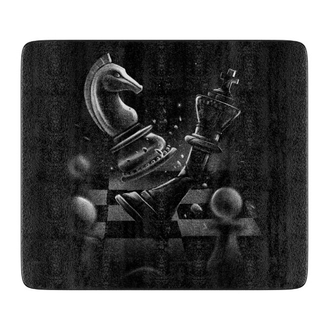 Dramatic Chess Battle – Knight vs. Horse  Cutting Board (Front)