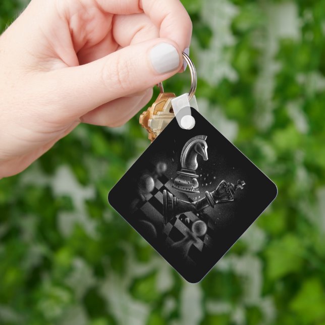 Dramatic Chess Battle – Knight vs. Horse  Key Ring (Hand)
