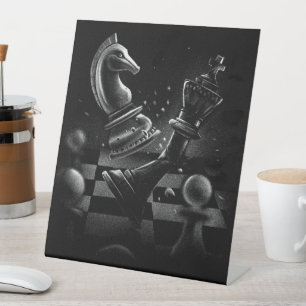 Dramatic Chess Battle – Knight vs. Horse  Pedestal Sign