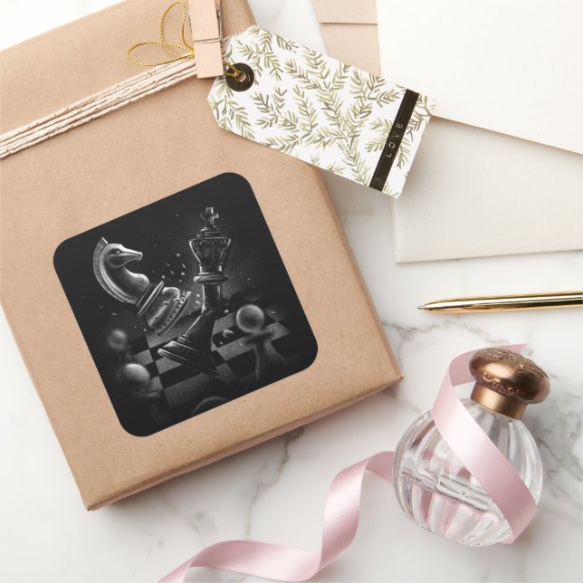 Dramatic Chess Battle – Knight vs. Horse  Square Sticker (Gifting)