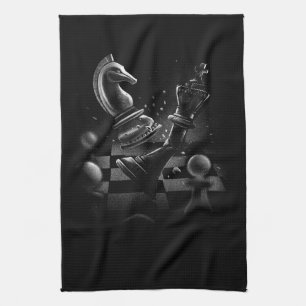 Dramatic Chess Battle – Knight vs. Horse  Tea Towel
