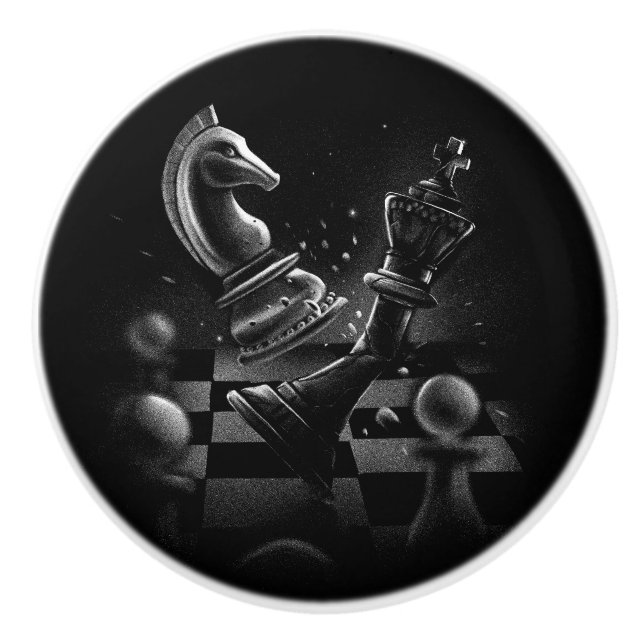 Dramatic Chess Monochrom Ceramic Knob (Front)