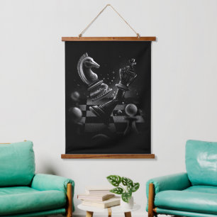 Dramatic Chess Monochrom Hanging Tapestry