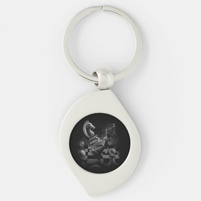 Dramatic Chess Monochrom Key Ring (Front)