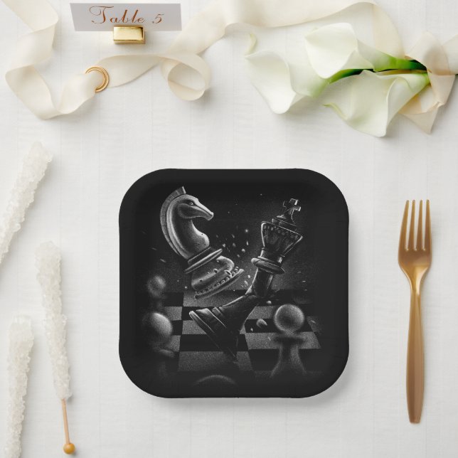 Dramatic Chess Monochrom Paper Plate (Wedding)