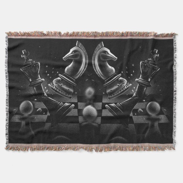 Dramatic Chess Monochrom Throw Blanket (Front)