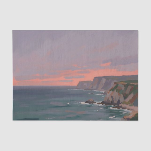 Dramatic Coastal Cliffs Pink Sunset Ocean  Tissue Paper (Front)