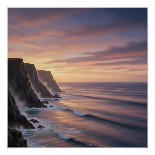 Dramatic Coastal Cliffs Sunset Ocean Landscape Poster (Front)