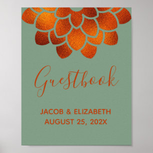 Dramatic Copper Flower on Basil Wedding Guestbook 
