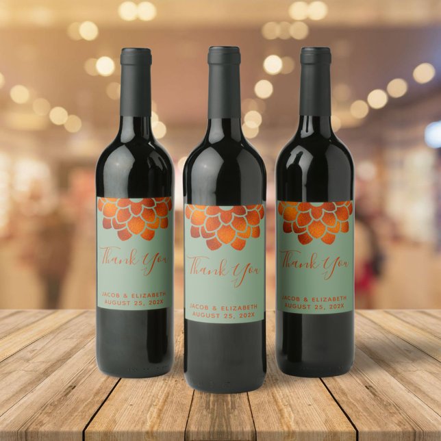 Dramatic Copper Flower on Basil Wedding Wine Label (Creator Uploaded)