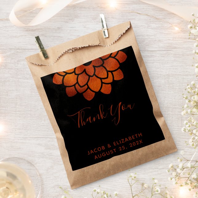 Dramatic Copper Flower on Black Thank You Wedding  Favour Bags (Clipped)