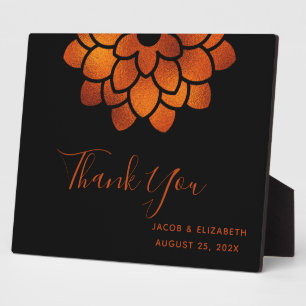 Dramatic Copper Flower on Black Thank You Wedding  Plaque