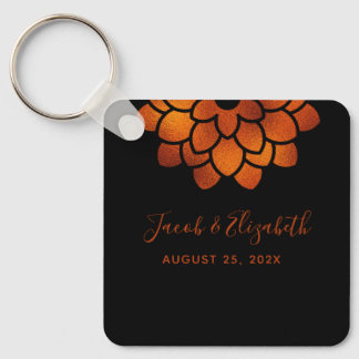 Dramatic Copper Flower on Black Wedding Key Ring