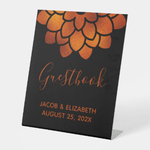 Dramatic Copper Flower on Black Wedding Table Pede Pedestal Sign