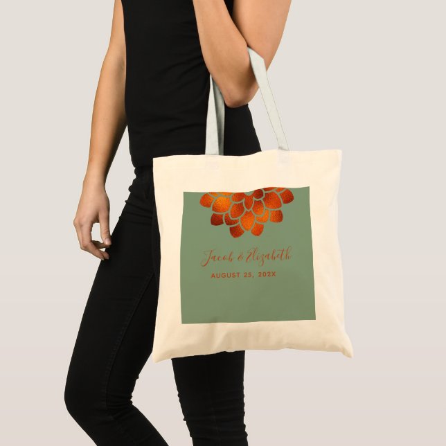 Dramatic Copper Flower on Green Wedding Tote Bag (Front (Product))