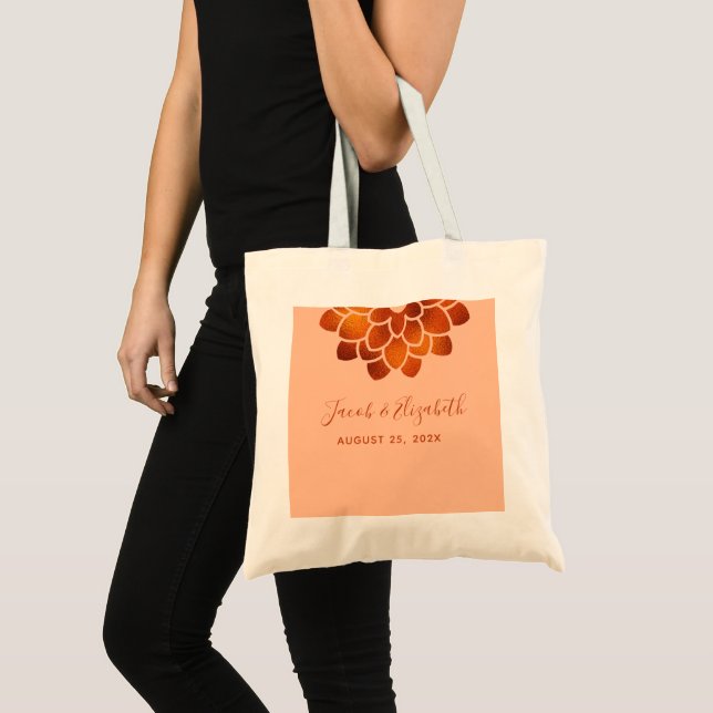 Dramatic Copper Flower on Peach Wedding Tote Bag (Front (Product))
