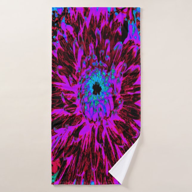 Dramatic Crimson Red, Purple and Black Dahlia Bath Towel (Bath Towel)