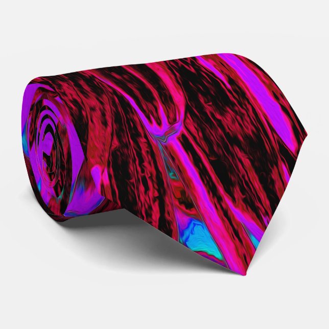 Dramatic Crimson Red, Purple and Black Dahlia Tie (Rolled)