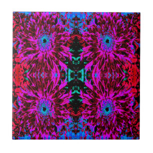Dramatic Crimson Red, Purple and Black Dahlia Tile