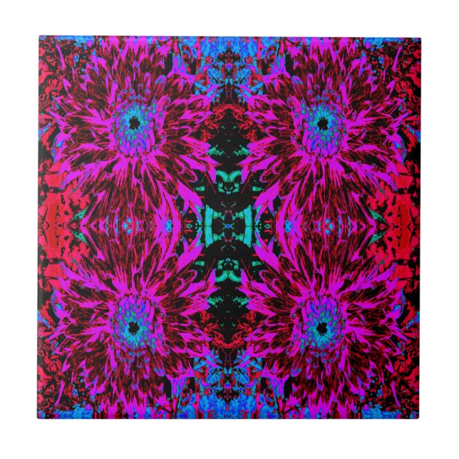 Dramatic Crimson Red, Purple and Black Dahlia Tile (Front)