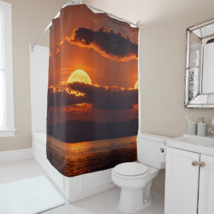 Dramatic Crimson Sunset and Ocean Shower Curtain