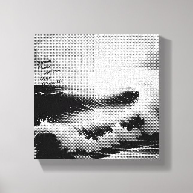 Dramatic Crimson Sunset Ocean Wave Rainbow Art Canvas Print (Front)