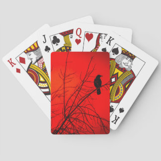 Dramatic Crow Bird in Tree Red Winter Photograph Playing Cards