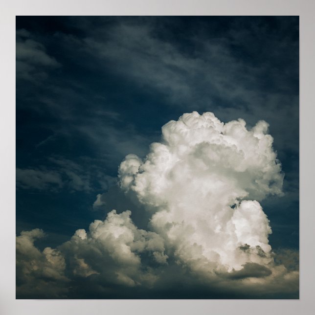 Dramatic Dark Blue Sky with Fluffy Clouds Poster (Front)