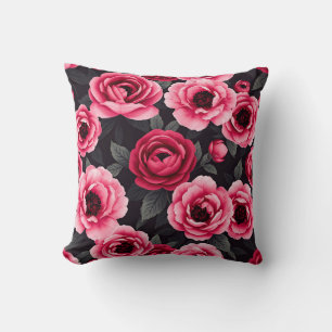 Dramatic Dark Pink Peony Floral Vintage Cushion
