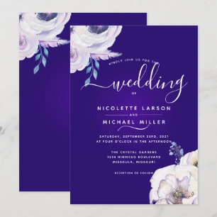 Dramatic Dark Purple and Lilac Floral Wedding Invitation